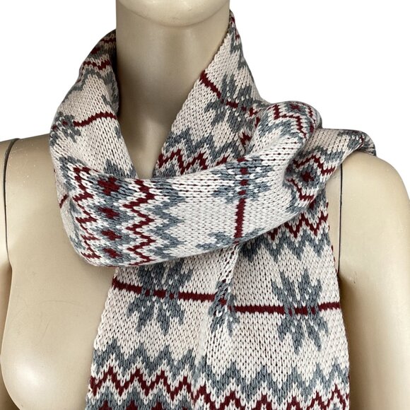 Timberland Scarf Acrylic Knit Scarf With Nordic Pattern In Beige & Red - Picture 2 of 6